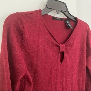 Ralsey Red Sparkly Metallic 3/4 Bell Sleeve V-Neck Keyhole